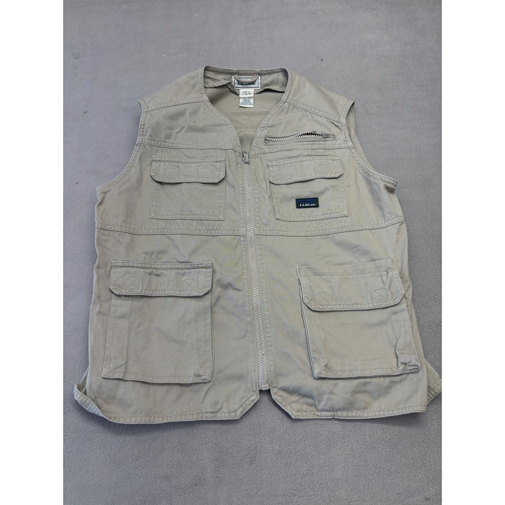 LL Bean Kids Khaki Utility Vest Size L 14-16 Tan Multi Pocket Gorpcore OM491